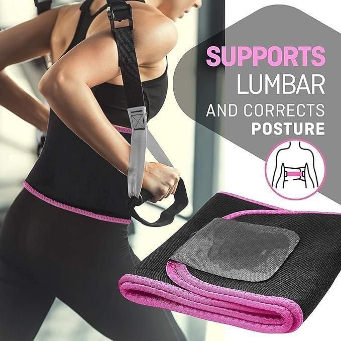 Waist trimmer belt showing adjustable velcro closure